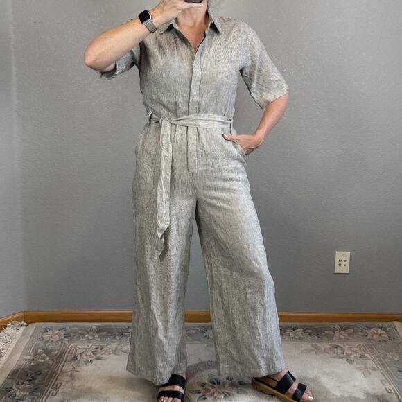 Z Supply Helena Wide Leg Jumpsuit Size S Black White Pinstripe Linen Pockets - Picture 1 of 9